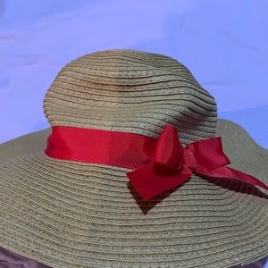 Girls Wide Brim Summer Hat Red Ribbon Bow
